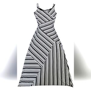 AB Studio Black and White Asymmetrical A-line Maxi Dress